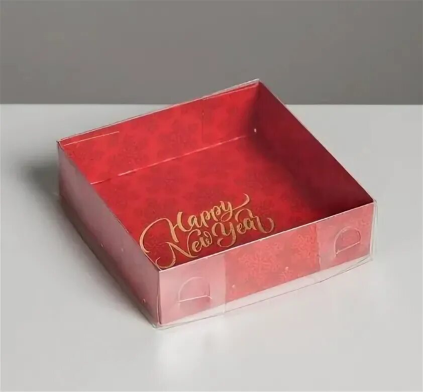 Коробка для макарун с подложками Happy New Year 12*12*3см