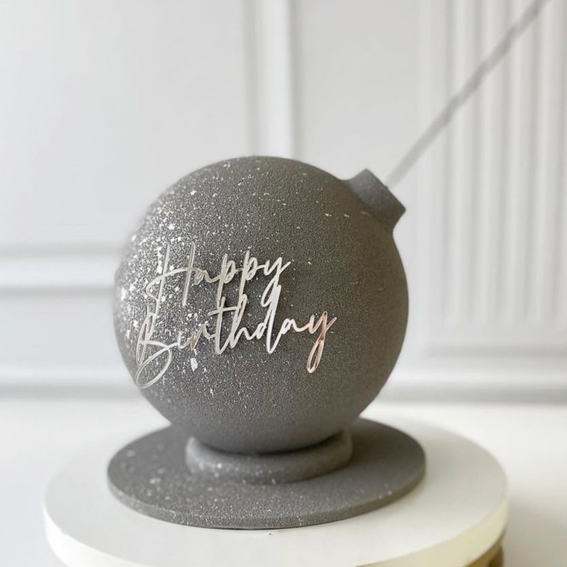 Топпер Happy Birthday6 серебро торцевой без палочки, 9см